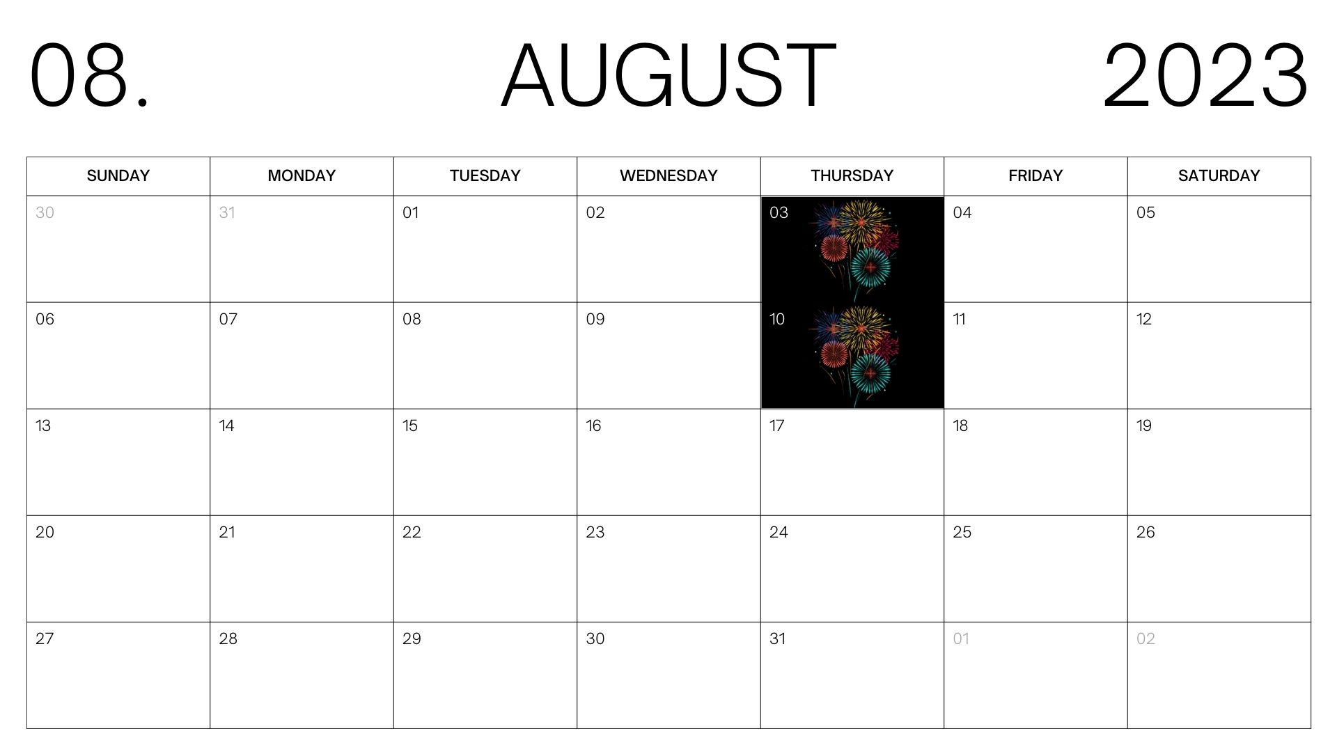 Calendrier August 2023